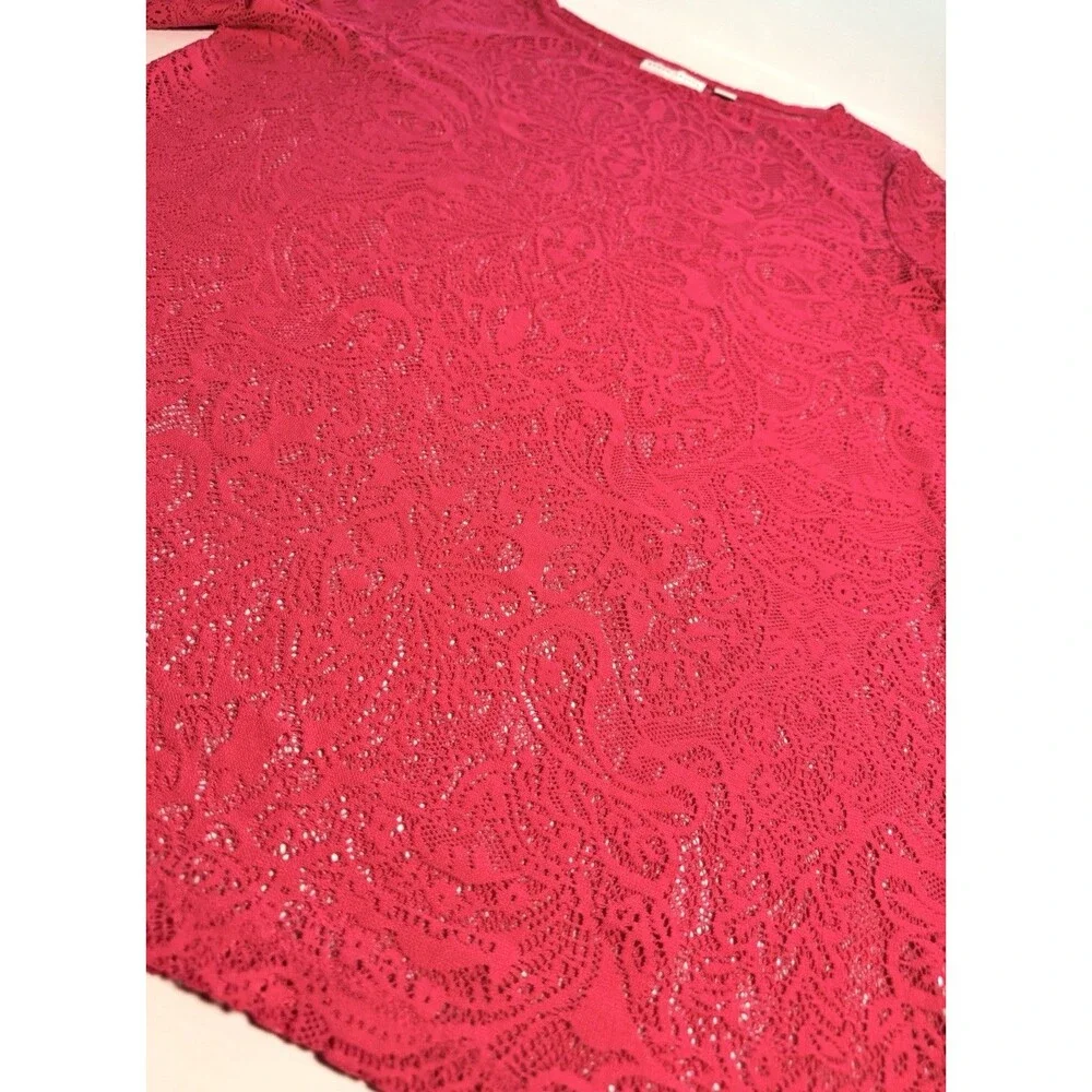 Susan Graver Sheer Lace Tunic Blouse Sz M Fuchsia Popover Longline Layering